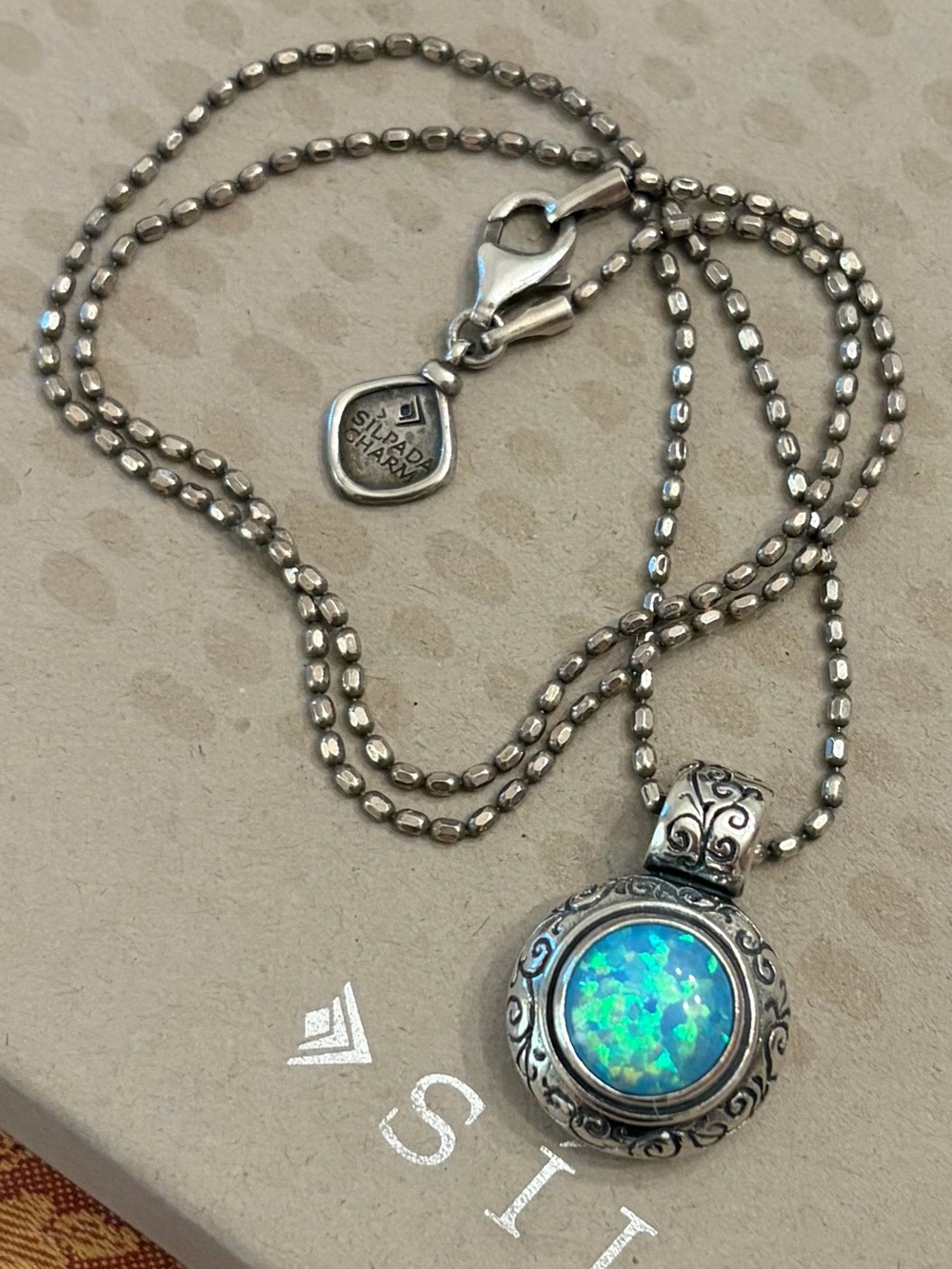 Rare Vintage Silpada Sterling Silver Blue Faux Opal Pendant Charm Chain Necklace